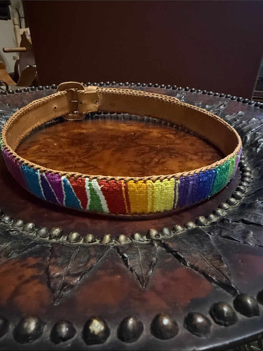 Buttery Soft Handwoven Accent Leather Belt with Color Stripe - Picture 2 of 7